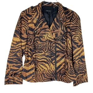 Carlisle Women's Zebra Print Asymmetrical Zip Moto Jacket 6 Yellow Black Outdoor